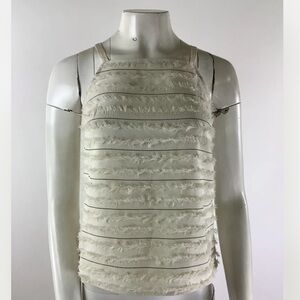 Anthropologie Sz 0 Quinn Textured Cami Tank Top Cream Polyester Striped Boxy